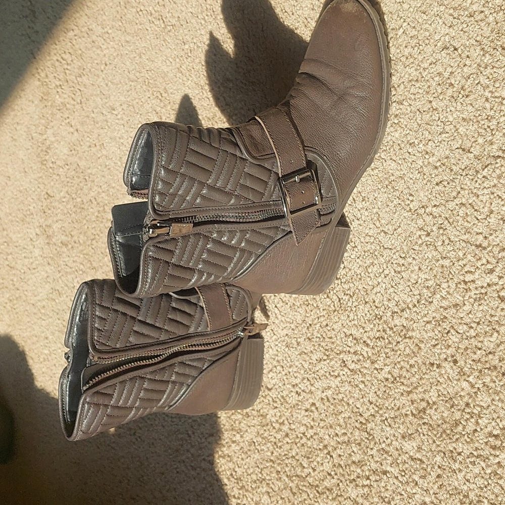 Calvin Klein Boots Womens Rauline Quilted Ankle Moto Side Zipper Grey Semi-New